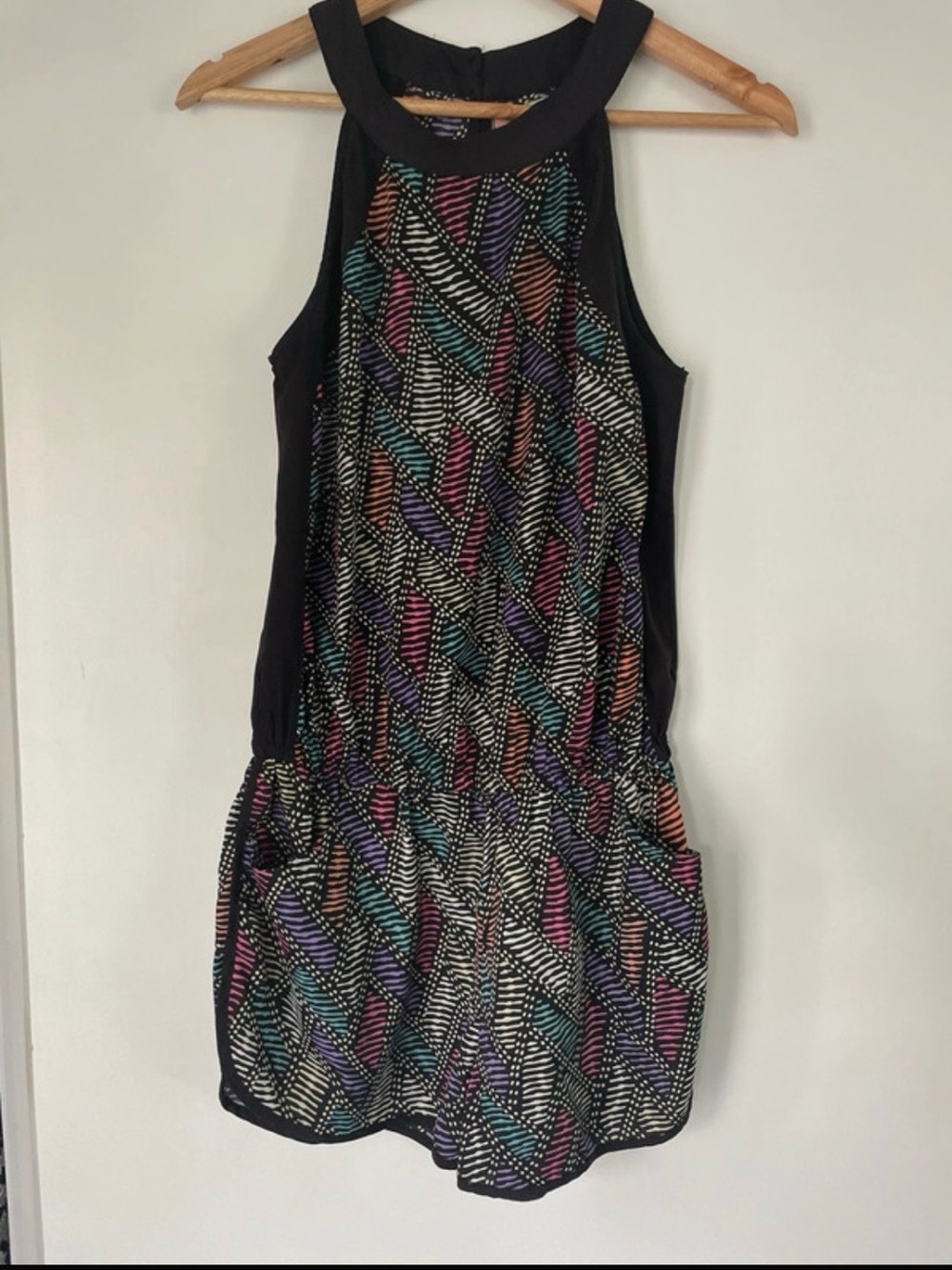 stradivarius Black Multicolor Geometric Halter Romper - Picture 3 of 5